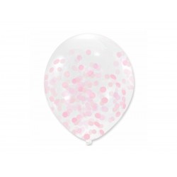 Balony transparentne z różowym konfetti 12cali 30cm 10szt