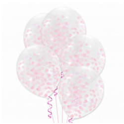 Balony transparentne z różowym konfetti 12cali 30cm 10szt