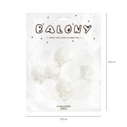 Bukiet z balonów białych i z konfetti 12cali 30cm 20szt