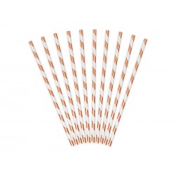 Słomki metaliczne papierowe paski rose gold 10szt