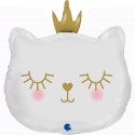 Balon foliowy Kotek z koroną biały 26cali 66cm