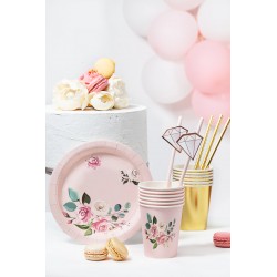 Talerzyki papierowe Kwiaty różowe 18cm 6szt