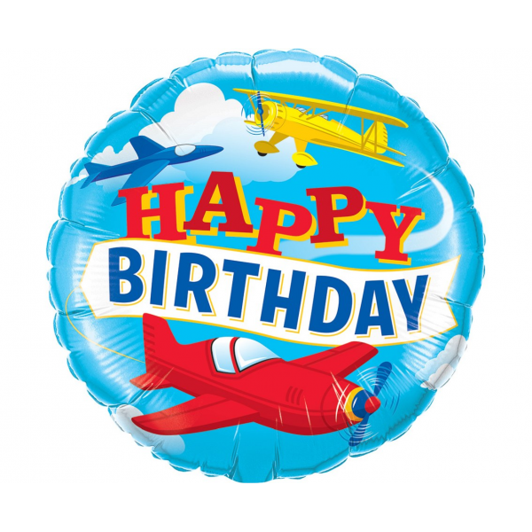 Balon foliowy Happy Birthday samolot 18cali 45cm