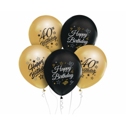 Balony Beauty&Charm 12cali z nadrukiem "40" złote i czarne 5szt