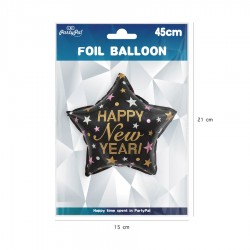 Balon foliowy Gwiazda Happy New Year czarny 45cm