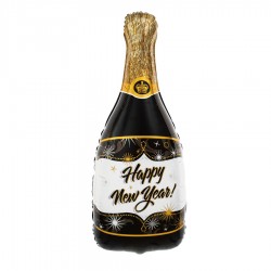 Balon foliowy Butelka szampana Happy New Year czarny 100x49cm