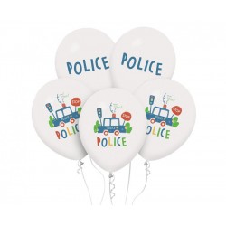 Balony lateksowe Policja białe 12cali 30cm 5szt
