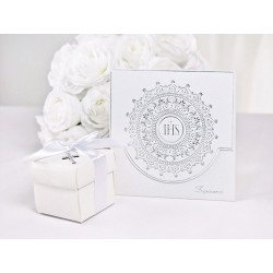 Zaproszenie komunijne z ornamentem białe 10szt