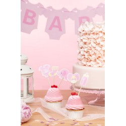 Toppery na tort Baby Shower Słonik różowe 5szt