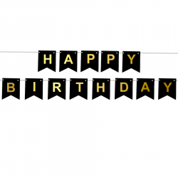 Baner Happy Birthday czarny 16x20cm 190 cm