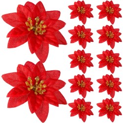 Główka Gwiazda Betlejemska mini czerwona brokat 6cm 12szt