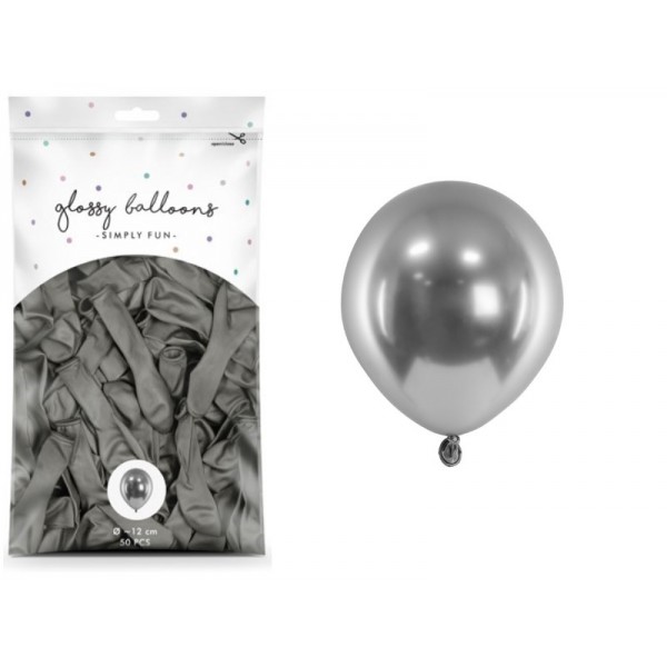 Balony chromowane Glossy ciemny srebrny 12cm 50szt