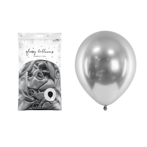 Balony chromowane Glossy srebrne 12cali 30cm 50szt