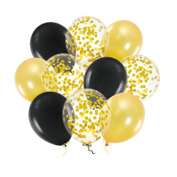 Bukiet z balonów czarno-złoty mix konfetti 12cali 30cm 10szt