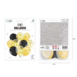 Bukiet z balonów czarno-złoty mix konfetti 12cali 30cm 10szt