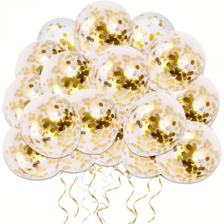 Balony transparentne ze złotym konfetti 12cali 30cm 10szt