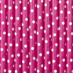 Słomki papierowe Groszki ciemnoróżowe 10szt