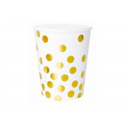 Kubeczki papierowe białe Groszki złote 270ml 6szt