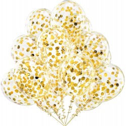 Balony transparentne ze złotym konfetti 12cali 30cm 100szt