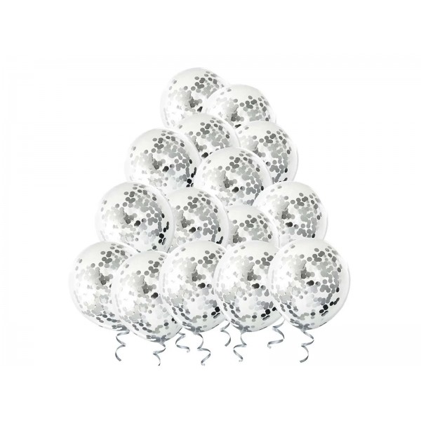Balony transparentne ze srebrnym konfetti 12cali 30cm 100szt