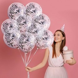 Balony transparentne ze srebrnym konfetti 12cali 30cm 100szt