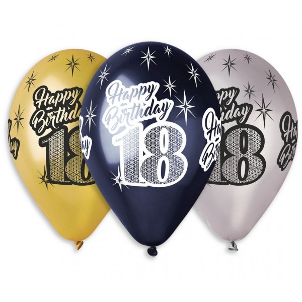 Balony Premium "Happy Birthday 18" 12 cali, 6 szt
