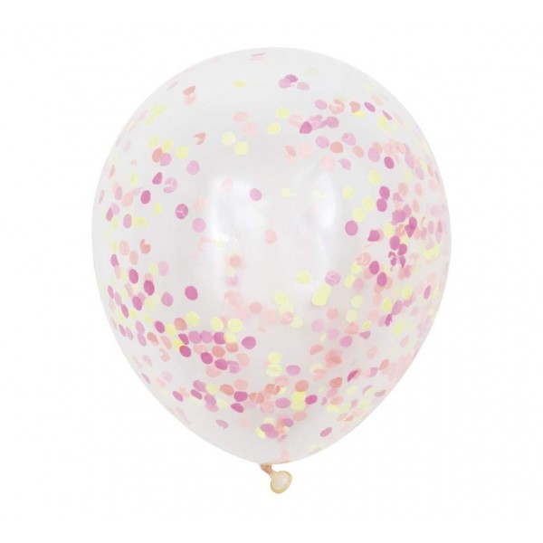 Balony lateksowe transparentne z różowym konfetti 12cali 30cm 6szt