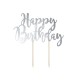 Topper na tort Happy Birthday srebrny 22,5 cm