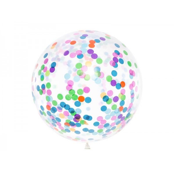 Balon Gigant transparentny z kolorowym konfetti 1 metr