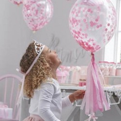 Balony lateksowe transparentne z różowym konfetti 12cali 30cm 6szt