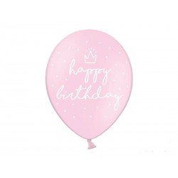 Balony pastelowe Happy Birthday jasnoróżowe 12cali 30cm 6szt