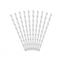 Słomki papierowe białe w gwiazdki 10szt