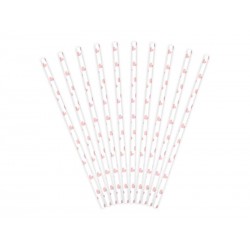 Słomki papierowe białe w jasnoróżowe serca 10szt