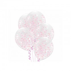 Balony transparentne z jasnoróżowym konfetti 12cali 30cm 5szt