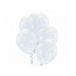 Balony transparentne z błękitnym konfetti 12cali 30cm 5szt