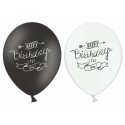 Balony Happy Birthday białe i czarne 12cali 30cm 5szt