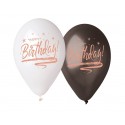 Balony Premium "Happy Birthday" białe i czarne 13cali 33cm 5szt