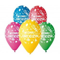 Balony pastelowe "W dniu urodzin" 13cali 33cm 5szt