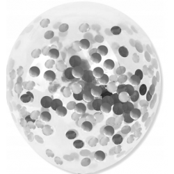 Balon przezroczysty kula ze srebrno-białym konfetti z folii pvc 35 cm