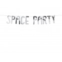 Baner Kosmos Space Party srebrny 13x96cm