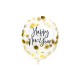 Balony transparentne Happy New Year z konfetti 11cali 27cm 3szt