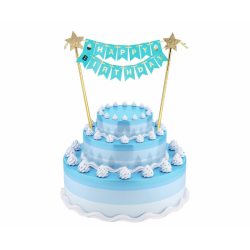 Topper na tort Happy Birthday jasnoniebieski 25cm