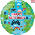 Balon foliowy Game Happy Birthday holograficzny 18cali 46cm