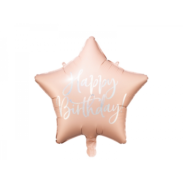 Balon foliowy Gwiazdka Happy Birthday jasny pudrowy róż15.5cm 40cm