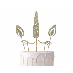 Topper na tort Jednorożec złote brokatowe 5szt