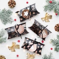 Pudełeczka na prezenty czarne z rose gold 4szt