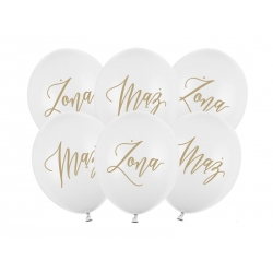 Balony pastelowe Żona i Mąż białe 12cali 30cm 6szt