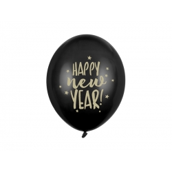 Balony pastelowe Happy New Year czarne 12cali 30cm 6szt