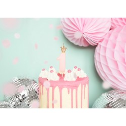 Świeczka urodzinowa cyfra 1 z koroną jasnoróżowa