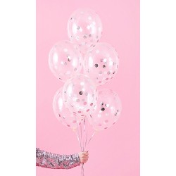 Balony transparentne ze srebrnym konfetti 12cali 30cm 6szt